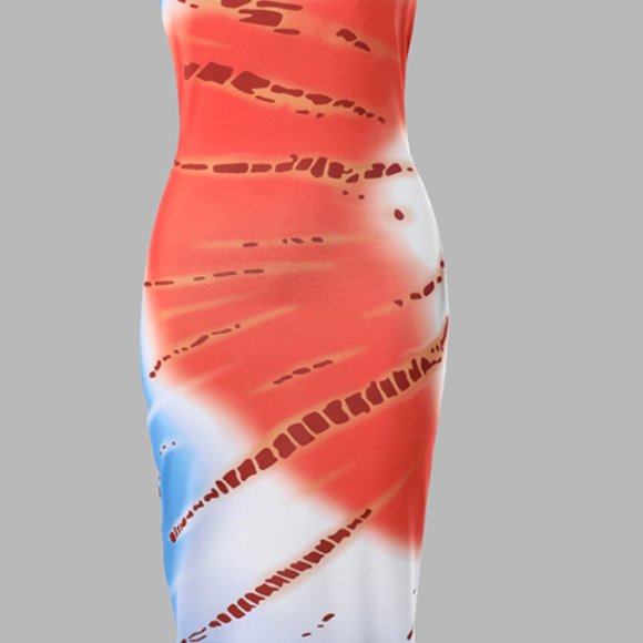 #6. Dress Tie Dye Print Fishnet Backless Bodycon Dress XL - Picture 6 of 8